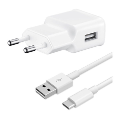 SAMSUNG hálózati töltő USB aljzat (15W, 5V / 2000 mA, gyorstöltés támogatás + Type-C kábel) FEHÉR (EP-TA20EWECG) (EP-TA20EWECG)