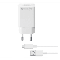 CellularLine hálózati töltő USB aljzat (5V / 2400mA, 10W, gyorstöltés támogatás + microUSB kábel) FEHÉR (ACHSMKIT10WMUSBW) (ACHSMKIT10WMUSBW)