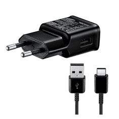 SAMSUNG hálózati töltő USB aljzat (5V / 2000 mA, gyorstöltés támogatás + Type-C kábel) FEKETE (EP-TA200EBE_TYPEC) (EP-TA200EBE_TYPEC)