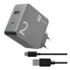 CellularLine hálózati töltő USB / Type-C aljzat (5V / 2000 mAh, 48W, QC gyorstöltés támogatás + Type-C kábel) FEKETE (ACHUSB2KITHOME48WK) (ACHUSB2KITHOME48WK)