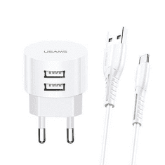 USAMS XTXLOGT18TC05 dupla USB-s hálózati töltő 100cm-es Type-C kábellel fehér (XTXLOGT18TC05)