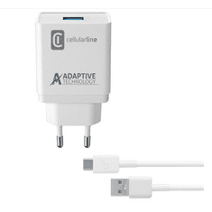 CellularLine hálózati töltő USB aljzat (5V / 3000 mA, 15W, PD gyorstöltés támogatás + Type-C kábel) FEHÉR (ACHSMKIT15WTYCW) (ACHSMKIT15WTYCW)