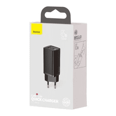 BASEUS GaN2 Lite fali töltő USB-A + USB-C 65 W fekete (CCGAN2L-B01) (CCGAN2L-B01)