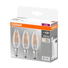Osram BASE Clas LED fényforrás E14 4W Gyertya meleg fehér filament (3db) (4058075819313) (4058075819313)