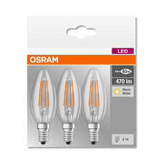 Osram BASE Clas LED fényforrás E14 4W Gyertya meleg fehér filament (3db) (4058075819313) (4058075819313)