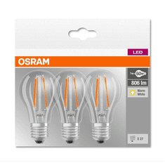Osram BASE Clas LED fényforrás E27 7W Körte meleg fehér filament (3db) (4058075819290) (4058075819290)