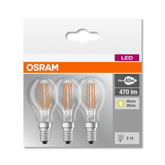 Osram BASE Clas LED fényforrás E14 4W Kisgömb meleg fehér filament (3db) (4058075819337) (4058075819337)