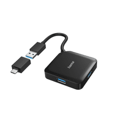 Hama Hama 4 port USB 3.2 Gen1 5 Gbit/s hub + USB-C adapter fekete (00200116)