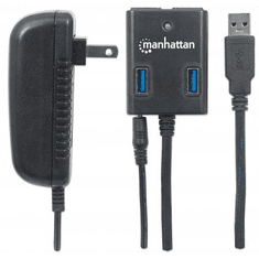 Manhattan USB 3.0 aktív Hub 4 portos fekete (162302) (162302)