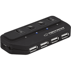 Esperanza külön kapcsolható 4-portos USB2.0 hub fekete (EA127 - 5905784769936)