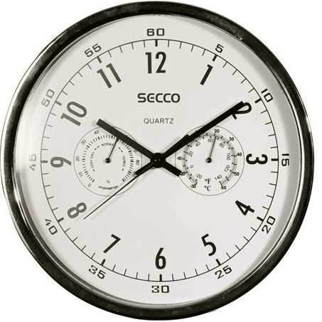 Secco "Sweep second" falióra 30cm pára és hőmérővel, króm keret (S TS6055-57) (S TS6055-57)