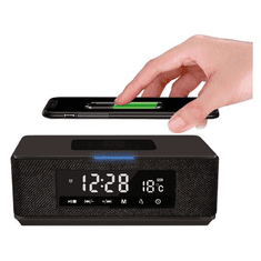 Platinet Multifunkciós ébresztőóra Bluetooth QI FM, fekete (PMGQ15B)