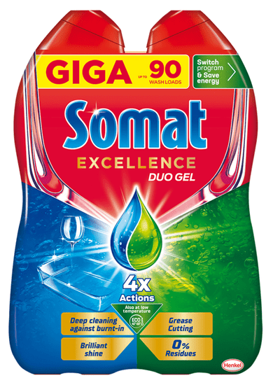 Somat Excellence Duo zsíroldó mosogatószer gél 90 adag, 1620 ml