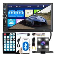 Dexxer 12-24V 2DIN LCD érintőképernyős autórádió 4x45W USB Bluetooth + kamera és távirányító