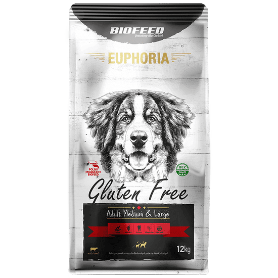 BIOFEED Euphoria Gluténmentes Medium & Large Közepes És Nagy Fajtájú Kutyák Számára 12 Kg-Os Marhahússal