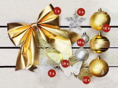 LAALU.cz Karácsonyi díszkészlet 100 db luxus dobozban BRIGHT ELEGANCE karácsonyfához 120-210 cm