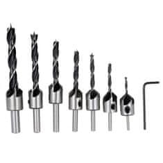 Silver Tools 7 db-os fúrószár készlet 3-10 mm-es fához + állítható kúpos dörzsár