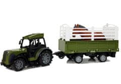 Lean-toys Zöld traktor magas pótkocsis ló figurával Távirányító 2.4G