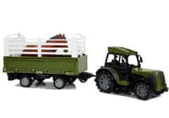 Lean-toys Zöld traktor magas pótkocsis ló figurával Távirányító 2.4G