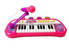 Lean-toys Billentyűzet állvánnyal székkel mikrofon hangfénnyel hangfénnyel rózsaszínű