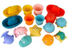 Lean-toys Fürdőkészlet Tengeri játékok csónak felszedése 17 darab