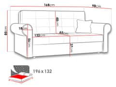 Veneti BELA SILVER 3 kinyitható kanapé tárolóhelyekkel - szürke