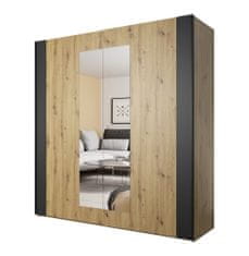 Veneti LJUBA tükrös szekrény - 200 cm széles, artisan tölgy / szupermatt fekete