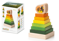 Lean-toys Fából készült torony piramis tyúktetős színes négyzetek LD-15 15276