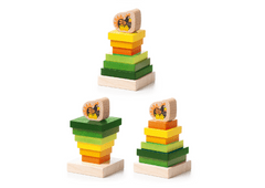 Lean-toys Fából készült torony piramis tyúktetős színes négyzetek LD-15 15276