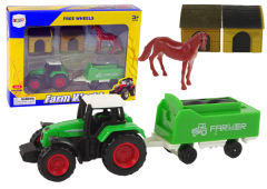 Lean-toys Mezőgazdasági készlet Traktor pótkocsi Ló istálló 1:64