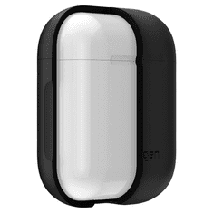 Spigen Bluetooth fülhallgató töltőtok tartó, szilikon, vezeték nélküli töltés támogatás, karabiner, Apple AirPods kompatibilis, Silicone Fit, fekete (RS107040)