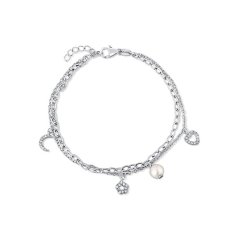 JwL Luxury Pearls Dupla ezüst karkötő medálokkal és valódi gyöngyökkel JL0802