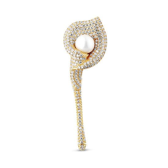 JwL Luxury Pearls Csillogó aranyozott bross 2 az 1-ben Kála virág JL0815