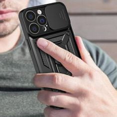 TKG Telefontok Honor X6 - Camshield - fekete szilikon tok, kitámasztó ujjgyűrűvel, csúsztatható kameravédővel