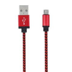 TKG Kábel: Forever Micro USB piros szövet adatkábel fém csatlakozóval 1m