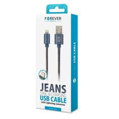TKG Kábel: Forever Jeans - Lightning kék adatkábel 1m, 2A