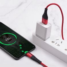 TKG Kábel: HOCO X38 - USB / Type-C (USB-C) piros szövet gyorstöltő kábel 1m, 3A