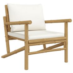 Greatstore 2 db bambusz kerti szék krémfehér párnákkal