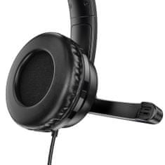 TKG Headset: HOCO W103 - fekete fejhallgató mikrofonnal (vezetékes: audió jack+ audio jack adapter)