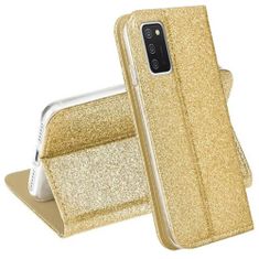 TKG Telefontok Samsung Galaxy A02s - arany Shiny mágneses szilikon keretes könyvtok