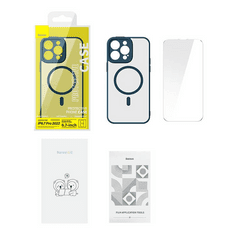 BASEUS Frame iPhone 14 Pro Max Átlátszó mágneses tok és üvegfólia kék (ARJT030103) (ARJT030103)