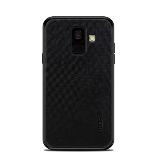 MOFI BRIGHT SHIELD műanyag telefonvédő (szilikon keret, textil hátlap) FEKETE [Samsung Galaxy A6 (2018) SM-A600F] (5996457777143)