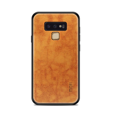 MOFI műanyag telefonvédő (szilikon keret, bőr hatású hátlap) BARNA [Samsung Galaxy Note 9 (SM-N960F)] (5996457790654)