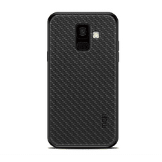MOFI HONOR műanyag telefonvédő (szilikon keret, bőr hatású hátlap, fonott minta) FEKETE [Samsung Galaxy A6 (2018) SM-A600F] (5996457780716)