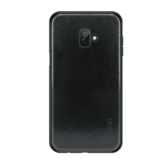MOFI műanyag telefonvédő (szilikon keret, bőr hatású hátlap) FEKETE [Samsung Galaxy J6 Plus (SM-J610F)] (5996457830947)