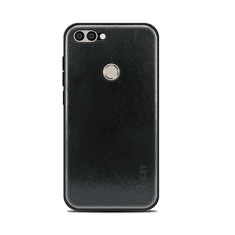 MOFI műanyag telefonvédő (szilikon keret, bőr hatású hátlap) FEKETE [Huawei P Smart (2018)] (5996457770908)