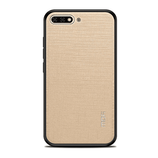 MOFI BRIGHT SHIELD műanyag telefonvédő (szilikon keret, textil hátlap) ARANY [Huawei Y6 (2018)] (5996457785988)