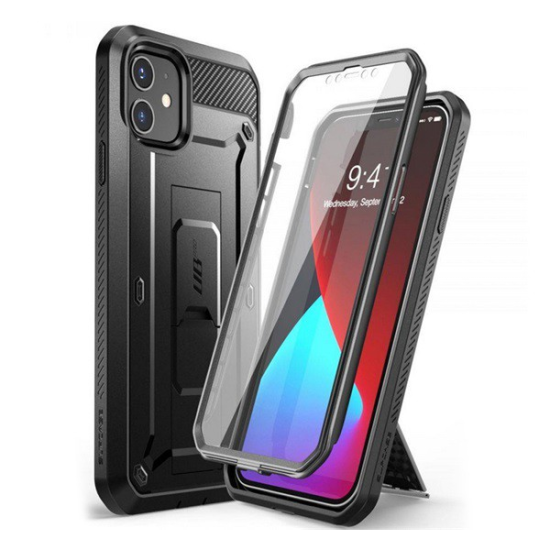 SUPCASE UNICORN BEETLE PRO defender műanyag telefonvédő (közepesen ütésálló, műanyag előlap, kitámasztó) FEKETE [Apple iPhone 12 mini] (SUP-IPHONE2020-5.4-UBPRO-SP-BLACK)