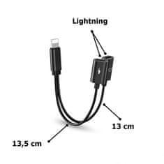 TKG Adapter: 2in1 Audio + Töltő (Lightning) adapter iPhone készülékekhez, fekete