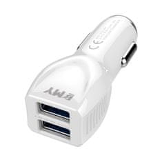 TKG Autós töltő EMY My-112S - fehér szivartöltőfej 2,4A + fehér USB / MicroUSB kábel